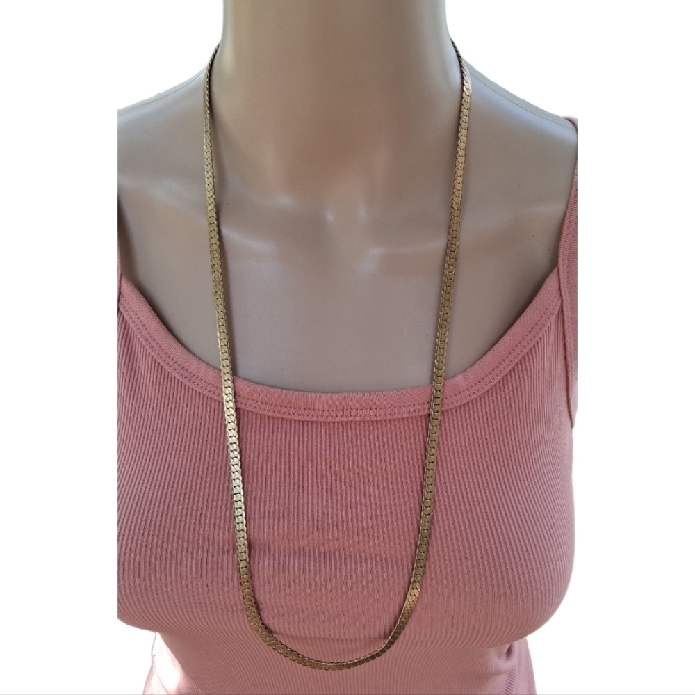 Vintage 70s/80s Long Goldplated Herringbone Chain Necklace